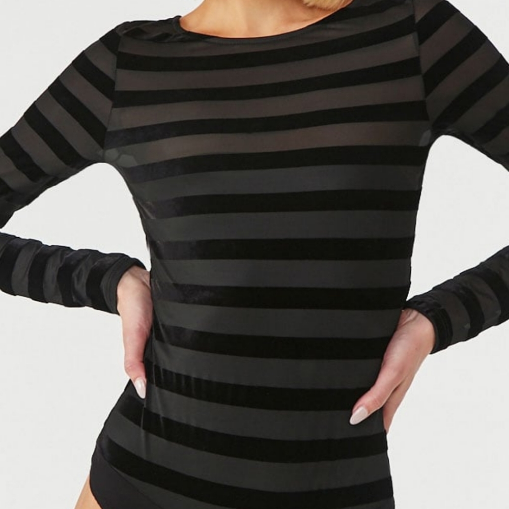 Velvet Shadow-Striped Bodysuit